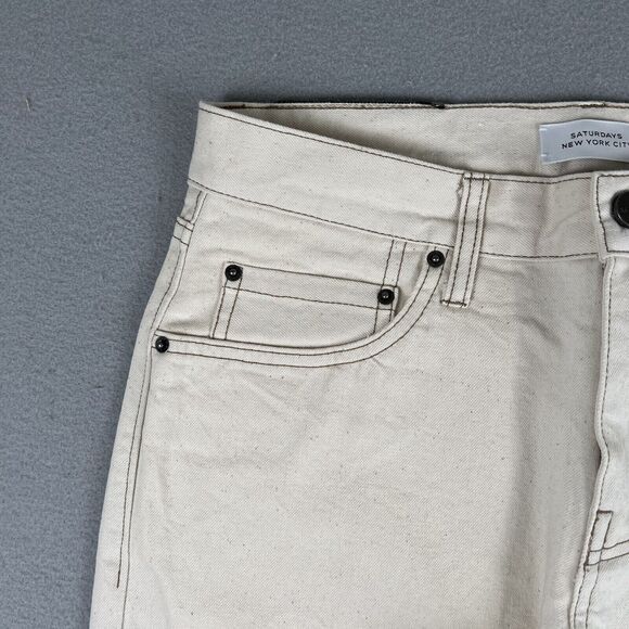 NWT Saturdays NYC Charlie Skinny Slim Natural Beige Mid Rise Denim Jeans 29x32 - Picture 2 of 16